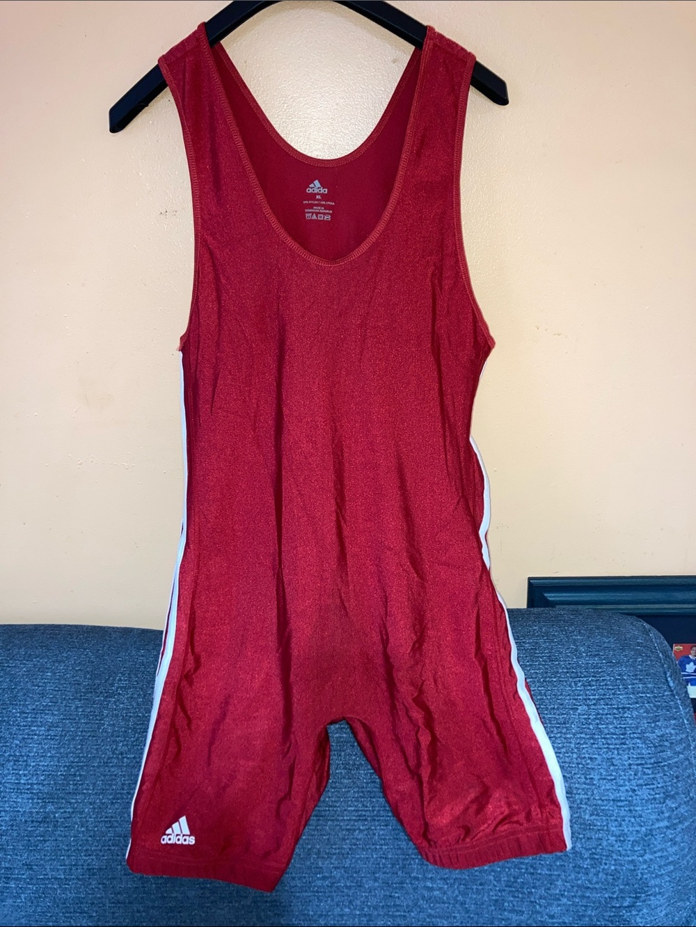 adidas Red Wrestling Singlet with White Side Stripes